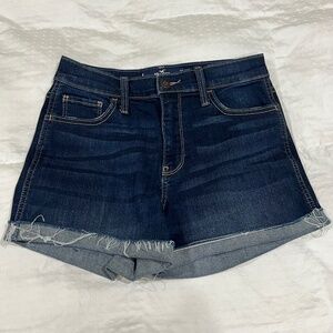 Hollister High Rise Dark Denim Shorts Cuffed Soft Stretch